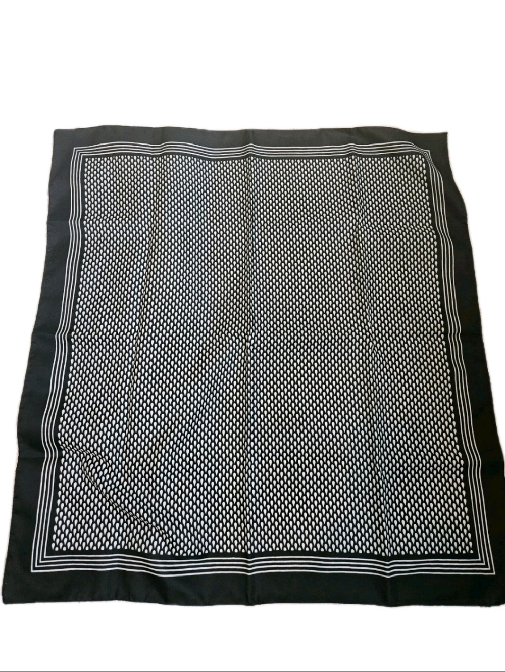 Beautiful Square Scarf From Italy 25x25. Black and White Design Excellent